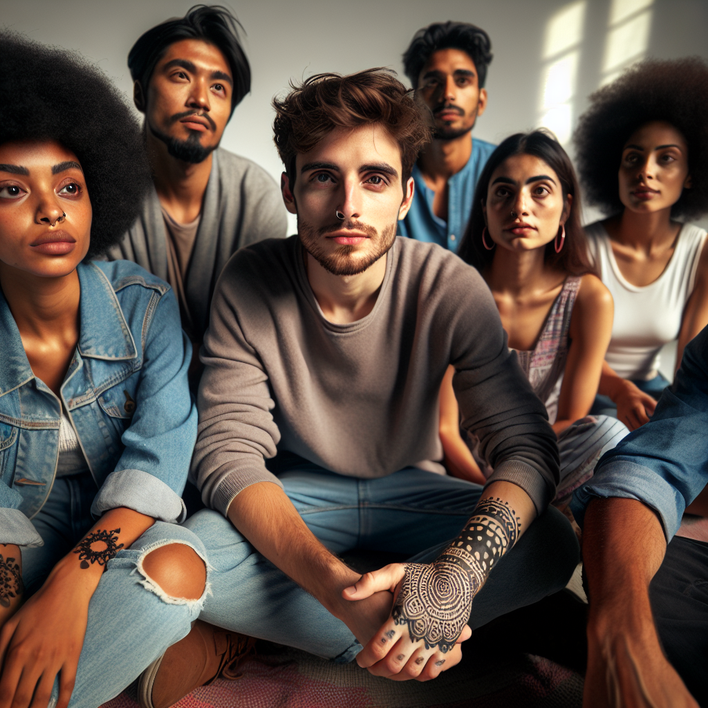 10 Društvenih navika koje bismo trebali prestati prakticirati prije nego što naši odnosi postanu teži | A group of diverse friends sitting in a circle, looking thoughtful and reflective.