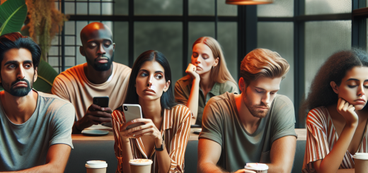 10 Društvenih navika koje često isisavaju 90 posto radosti iz naših odnosa | A group of friends sitting together, looking unhappy and disconnected in a café setting.