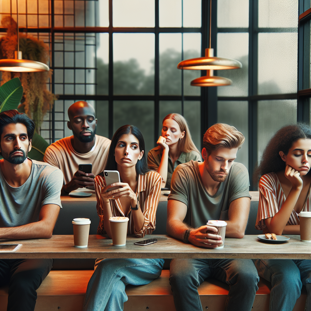 10 Društvenih navika koje često isisavaju 90 posto radosti iz naših odnosa | A group of friends sitting together, looking unhappy and disconnected in a café setting.