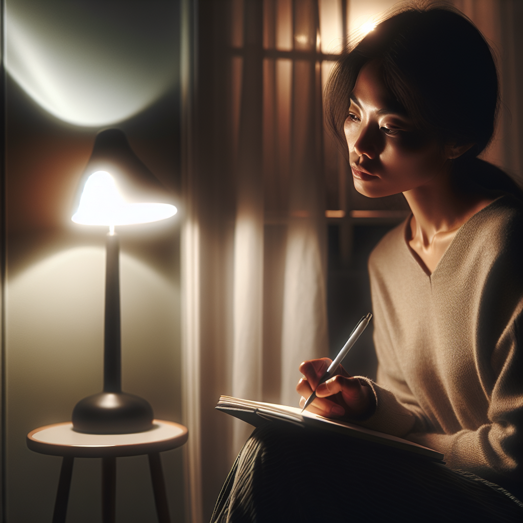 10 “Poruka za sebe” u trenucima kada previše osobno uzimam stvari | A thoughtful person reflecting on a notepad with a gentle light illuminating the scene.