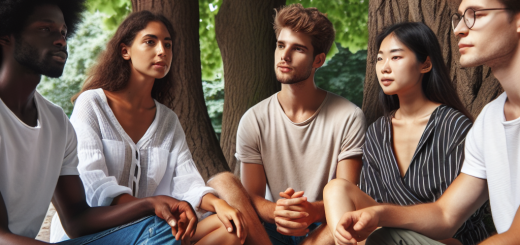 20 Bitnih Istina koje Trebamo Dijeliti s Mladima (i Jedni s Drugima) | A group of diverse young people sitting in a circle, engaged in meaningful conversation under a tree.