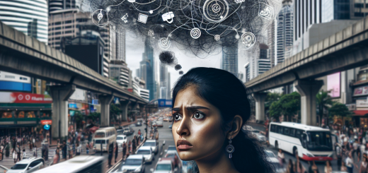 7 Dnevnih Očekivanja koja Često Iscijede 97 Posto Naše Radosti i Mira | A person looking overwhelmed with tangled thoughts in a busy urban environment.