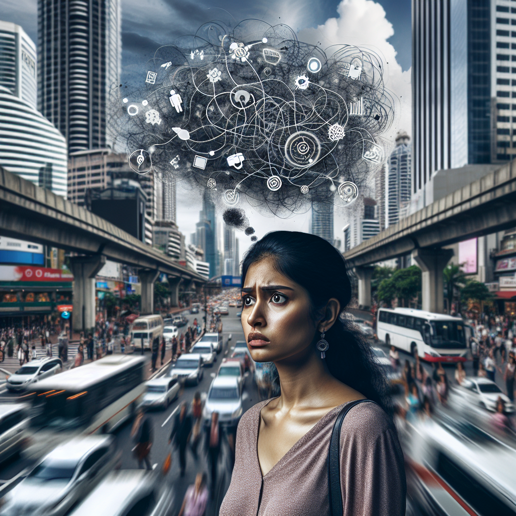 7 Dnevnih Očekivanja koja Često Iscijede 97 Posto Naše Radosti i Mira | A person looking overwhelmed with tangled thoughts in a busy urban environment.