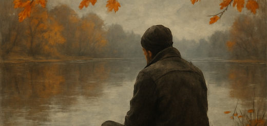 5 Bolnih, ali jasnih istina u životu koje prebrzo zaboravljamo | A melancholic yet insightful scene of a person reflecting by a quiet lake, surrounded by autumn leaves.