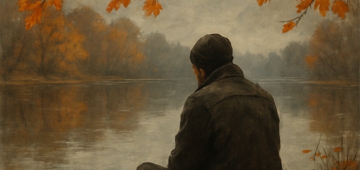5 Bolnih, ali jasnih istina u životu koje prebrzo zaboravljamo | A melancholic yet insightful scene of a person reflecting by a quiet lake, surrounded by autumn leaves.