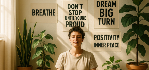 3 Esencijalne stvari koje danas trebate početi raditi za svoje samopouzdanje i osobni rast | A person meditating in a sunlit room, surrounded by inspiring quotes and plants.