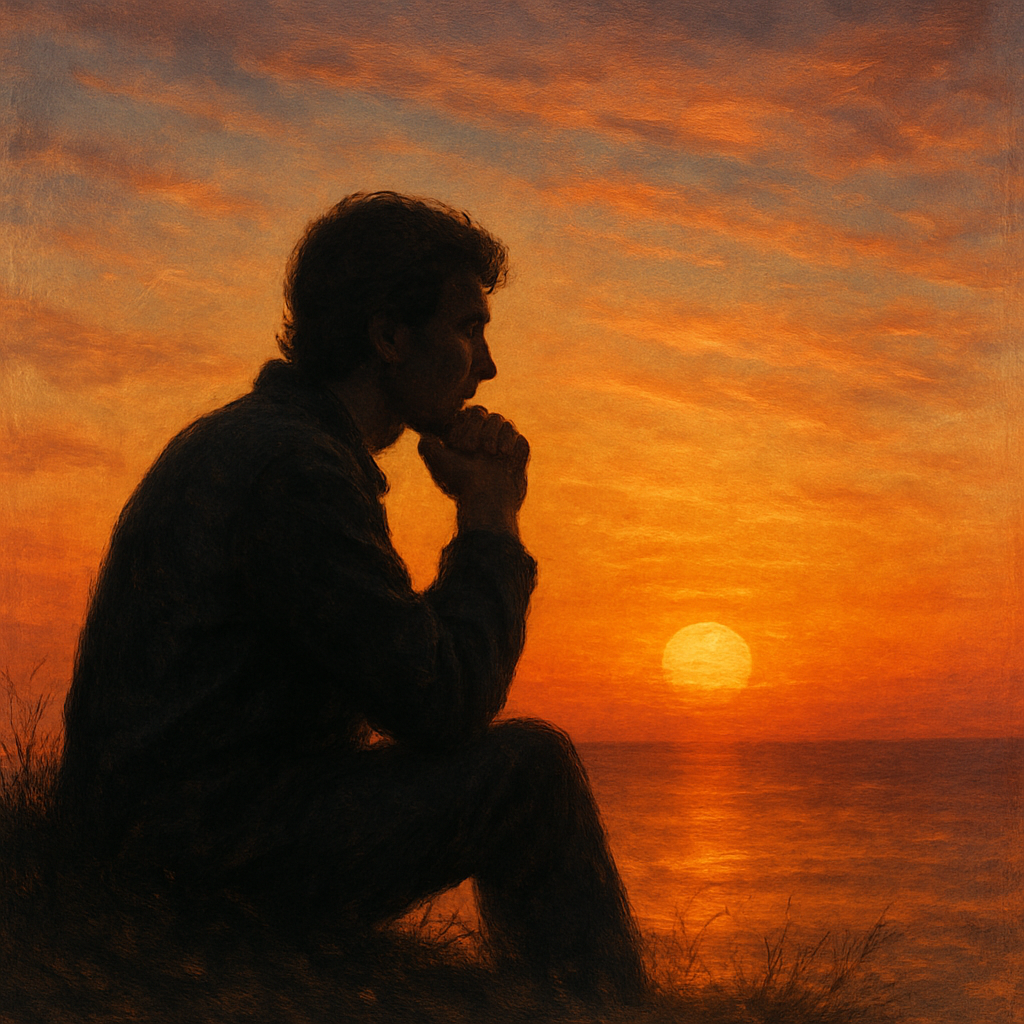 3 Životne lekcije koje previše ljudi nauči prekasno | A thoughtful person gazing out at a sunset, reflecting on life lessons.