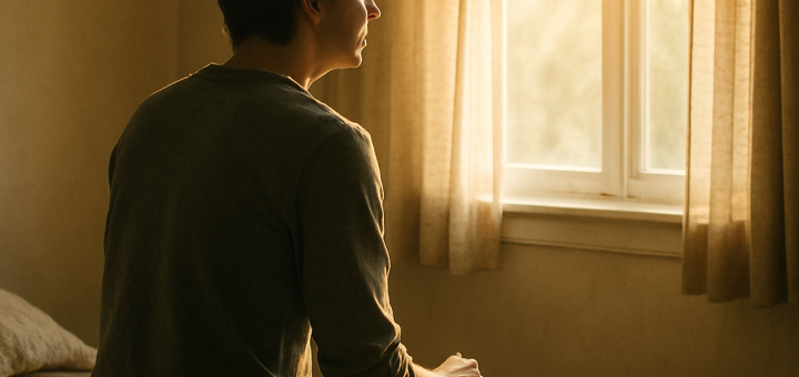 10 Buđenja za dane kada gubite motivaciju i sumnjate u sve | A person sitting on the edge of a bed, looking thoughtfully out the window as sunlight breaks through.
