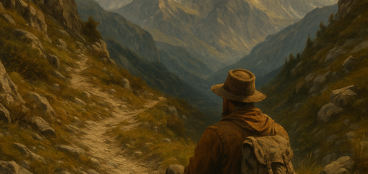 5 Vječnih životnih lekcija koje često učimo na težak način | A rugged mountain path with a lone traveler reflecting on life lessons.