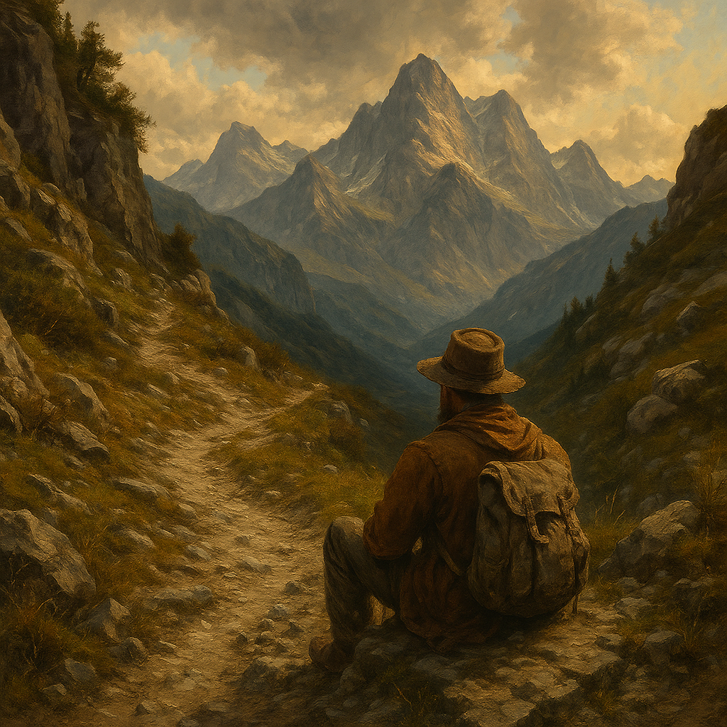 5 Vječnih životnih lekcija koje često učimo na težak način | A rugged mountain path with a lone traveler reflecting on life lessons.