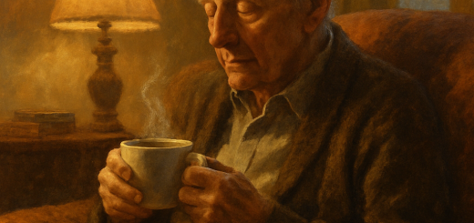 20 Malih stvari o kojima mi je 90 godina mudrosti savjetovalo da prestanem previše brinuti | An elderly person sitting in a cozy armchair, reflecting quietly with a warm cup of tea in hand.