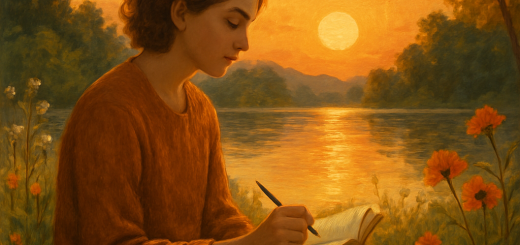 20 Poruka sebi koje bismo svi trebali upamtiti danas prije nego što život postane teži | A peaceful person writing in a journal surrounded by nature at sunset.