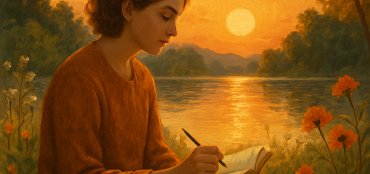 20 Poruka sebi koje bismo svi trebali upamtiti danas prije nego što život postane teži | A peaceful person writing in a journal surrounded by nature at sunset.