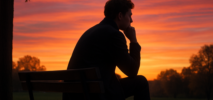 Jedan učinkovit korak koji svi poduzimamo prekasno u životu | A thoughtful person sitting on a park bench, looking contemplatively at a sunset.