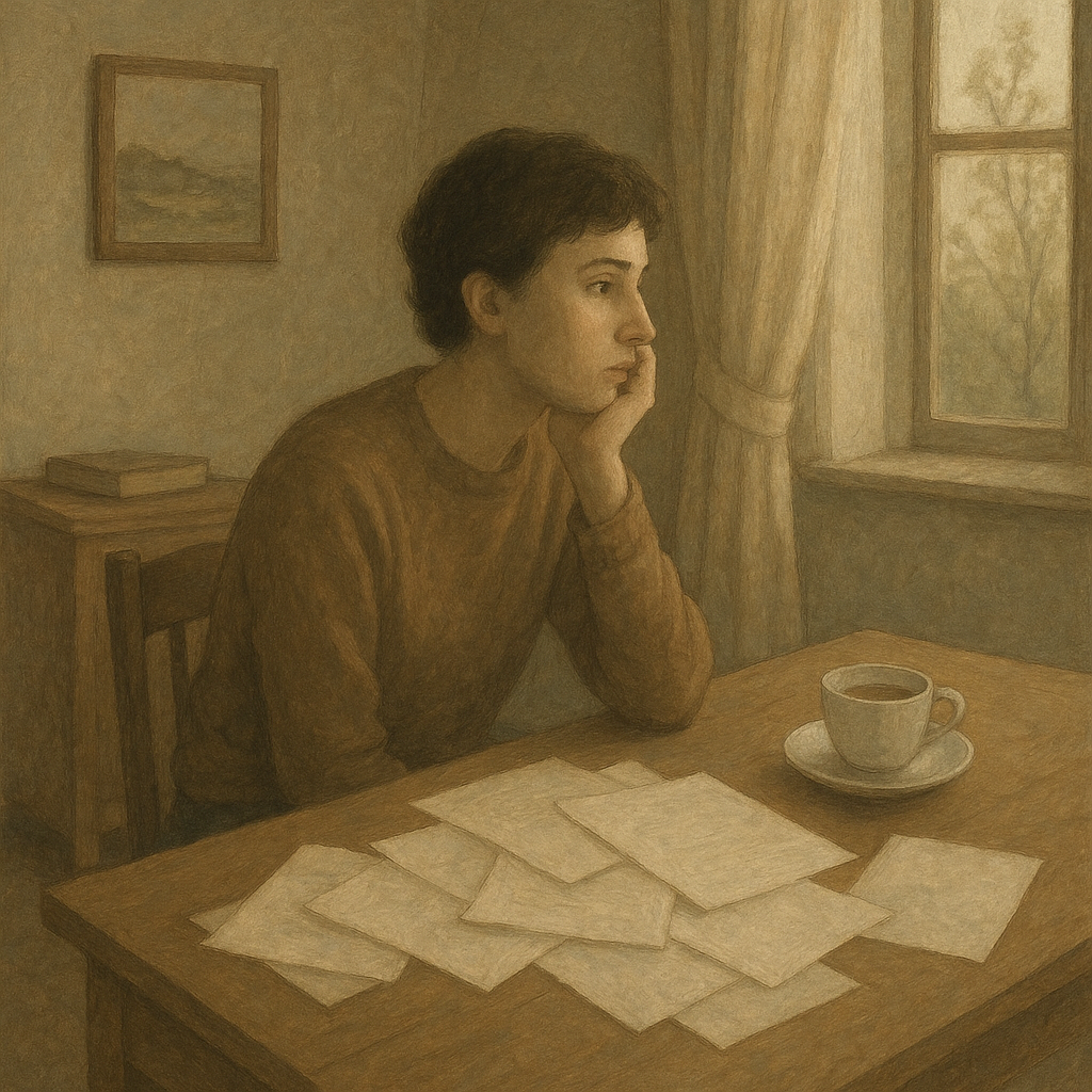 3 Buđenja za one dane kada ste preopterećeni i "kolapsirate" | A person contemplating in a quiet room with scattered papers and a cup of tea.