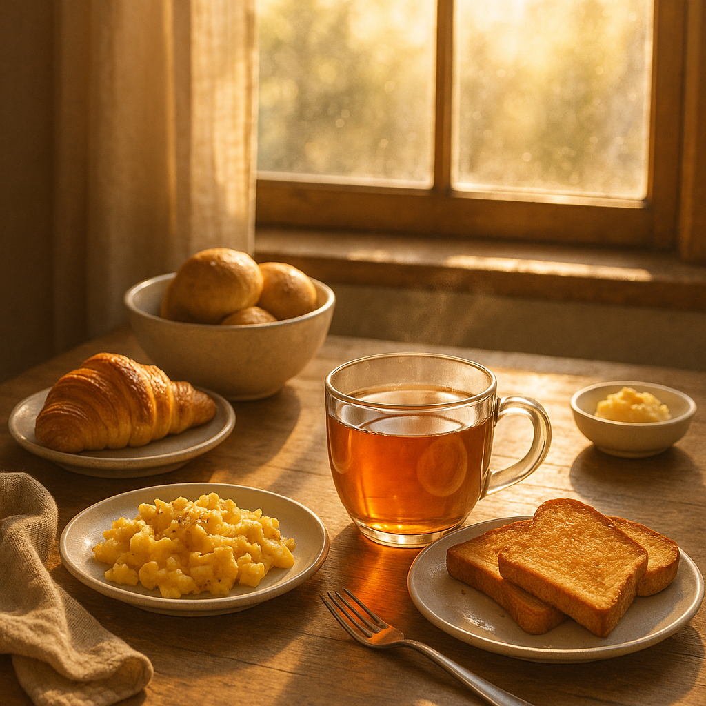 3 Male jutarnje navike koje će uvelike promijeniti ostatak vašeg života | A cozy breakfast scene with a warm cup of tea, sunlight pouring through a window.