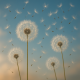 40 Izreka o puštanju i suočavanju s stvarima koje ne možete kontrolirati | A collection of floating dandelions in the wind, symbolizing release and freedom.