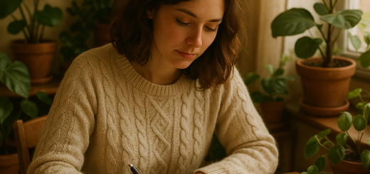 6 Malih svakodnevnih navika koje će promijeniti ostatak vašeg života | A person writing in a journal surrounded by plants and soft light in a cozy room.