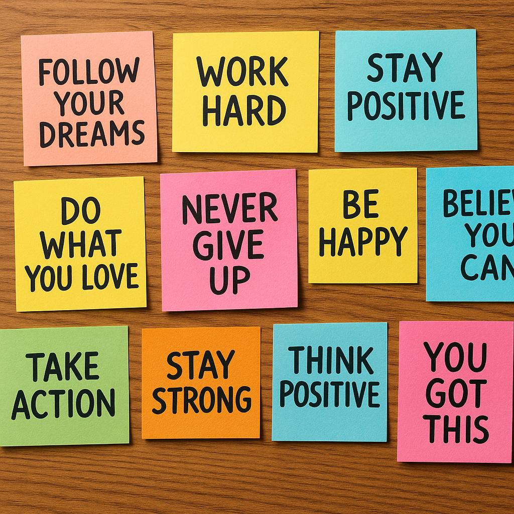 20 Dnevnih citata koje bismo svi trebali zapamtiti prije nego što život postane teži | A collage of inspiring quotes written on colorful sticky notes on a wooden desk.