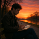 7 Dobrih "Poruka za sebe" koje bismo svi trebali upamtiti prije nego što život postane teži | A thoughtful person sitting on a quiet park bench, writing in a journal with a beautiful sunset in the background.