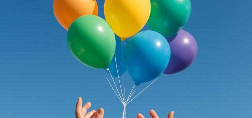 4 Teške životne lekcije koje svi učimo puštajući stvari | A pair of hands releasing a cluster of colorful balloons into a clear blue sky.