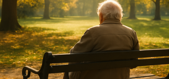 Jedan učinkovit korak koji svi neprestano poduzimamo prekasno u životu | An elderly person contemplating life on a bench in a sunlit park.