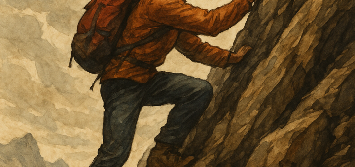 10 Teških stvari koje morate učiniti da biste bili uspješni u životu | A determined person climbing a steep mountain, symbolizing challenges and perseverance."