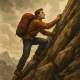 10 Teških stvari koje morate učiniti da biste bili uspješni u životu | A determined person climbing a steep mountain, symbolizing challenges and perseverance."