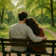20 Svjesnih stvari koje trebate započeti u svojim odnosima (za svoje dobro) | A couple sitting together on a park bench, sharing a moment of connection with nature around them.