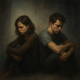 10 Društvenih navika koje često iscrpljuju radost iz naših odnosa | Two people sitting back to back, looking upset, surrounded by fading colors and shadows in a dimly lit room.