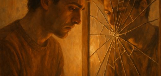 12 Malih laži kojih bi se trebali osloboditi | An introspective person looking at their reflection in a shattered mirror surrounded by soft, warm light.
