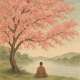 20 Bitnih stvari koje trebate početi raditi za unutarnji mir, sreću i osobni rast | A tranquil landscape with a person meditating under a blooming cherry blossom tree.