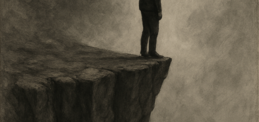 10 Teških stvari koje predugo nosimo sa sobom | A person standing at the edge of a cliff, contemplating the weight of unseen burdens.