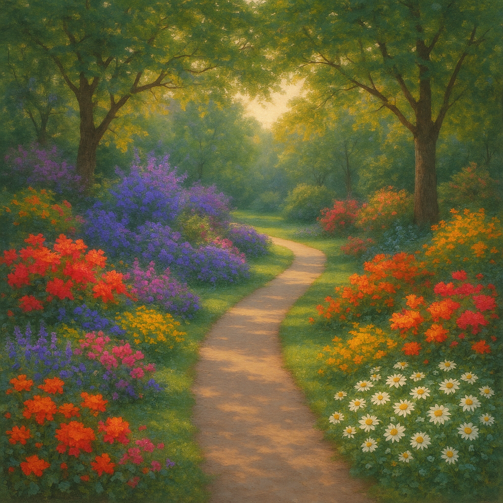 5 Bitnih Stvari koje Trebate Početi Raditi za Svoju Sreću, Unutarnji Mir i Osobni Razvoj | A tranquil garden with vibrant flowers and a peaceful path for reflection.