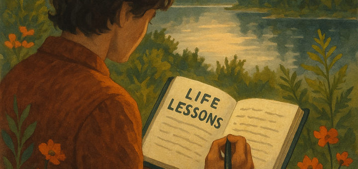 20 "Poruka sebi" koje bismo svi trebali zapamtiti prije nego život postane teži | A person writing in a journal, surrounded by nature, reflecting on important life lessons.