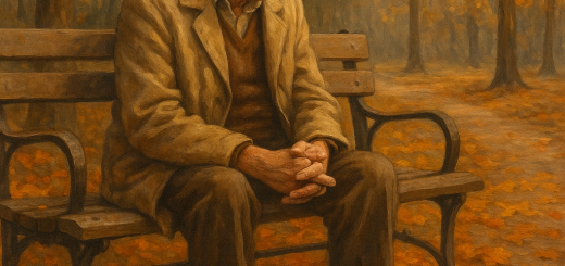 3 Vječne lekcije koje prekasno učimo u životu | An elderly person reflecting on life lessons while sitting on a park bench surrounded by autumn leaves.