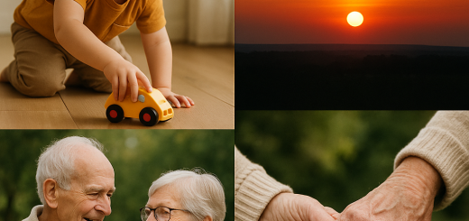 10 Bolno očitih istina o životu koje svi zaboravljaju | A collage of simple life moments, like a child playing, a sunset, and an elderly couple holding hands.