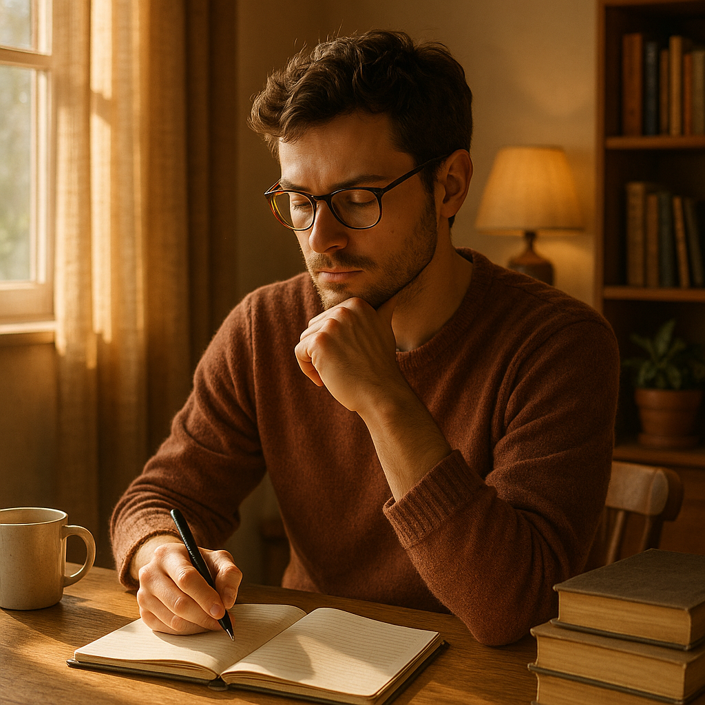 12 “Poruka sebi” koje vrijedi zapamtiti prije nego život postane teži | A thoughtful person writing notes in a cozy room filled with warm sunlight.