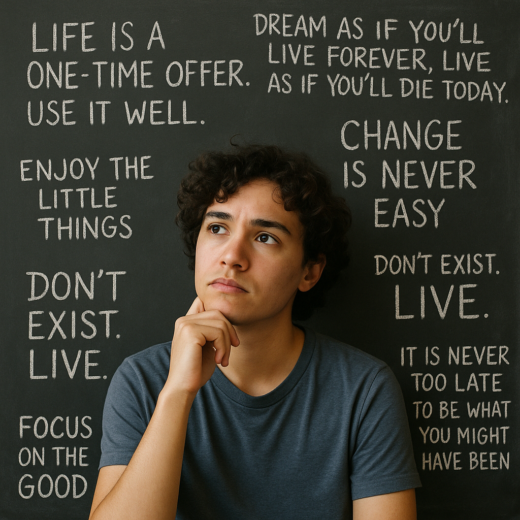 18 stvari koje bih volio da mi je netko rekao kada sam imao 18 godina | A thoughtful young adult reflecting on life, surrounded by meaningful quotes on a chalkboard.