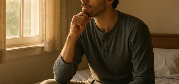 10 Buđenja za dane kada gubite motivaciju (i niste sigurni u ništa u životu) | A person sitting on a bed with a notepad, looking contemplative as morning sunlight streams through the window.