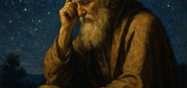 10 Buđenja u životu koja često primamo prekasno | A wise figure reflecting on life lessons under a starry night sky.