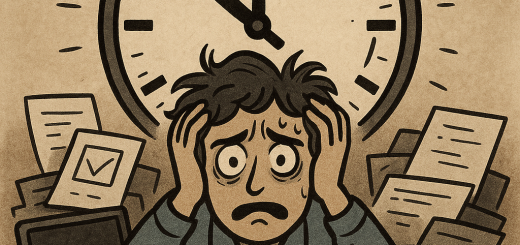 3 Razloga zašto će 90 posto nas danas odgađati (do prekasno) | A clock ticking down with a stressed person surrounded by unfinished tasks.