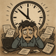 3 Razloga zašto će 90 posto nas danas odgađati (do prekasno) | A clock ticking down with a stressed person surrounded by unfinished tasks.