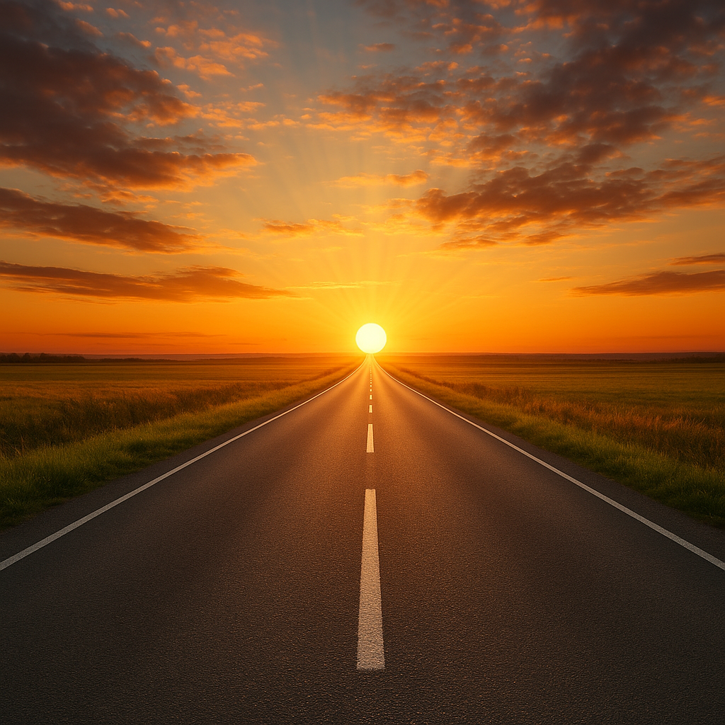 9 Temeljnih pravila za pretvaranje završetaka u nova početka | A road stretching into the horizon at sunrise, symbolizing new beginnings and endless possibilities.