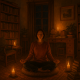 12 Tiših rituala nevjerojatno uspješnih ljudi | A cozy study with a person meditating, surrounded by books and soft candlelight.