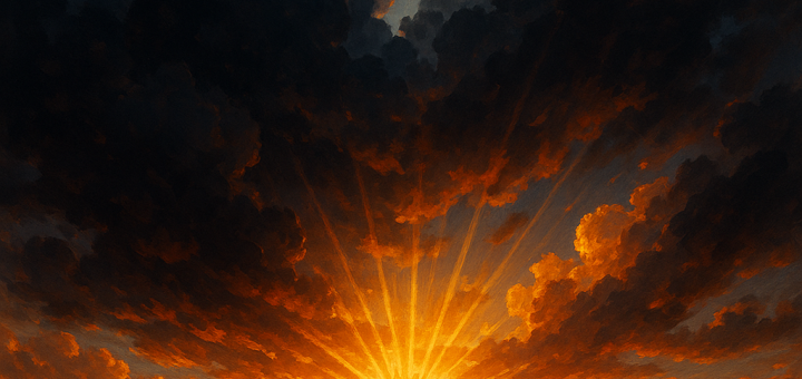 Umijeće novog početka nakon neočekivanog završetka u životu | A vibrant sunrise breaking through dark clouds, symbolizing new beginnings and hope.