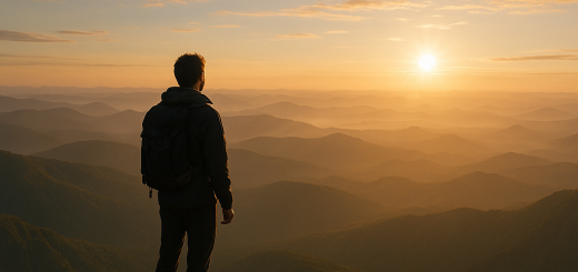 12 Obećanja koja trebate dati sebi i zauvijek ih ispuniti | A person standing on a mountain peak, looking at a vast horizon filled with hope and promise."