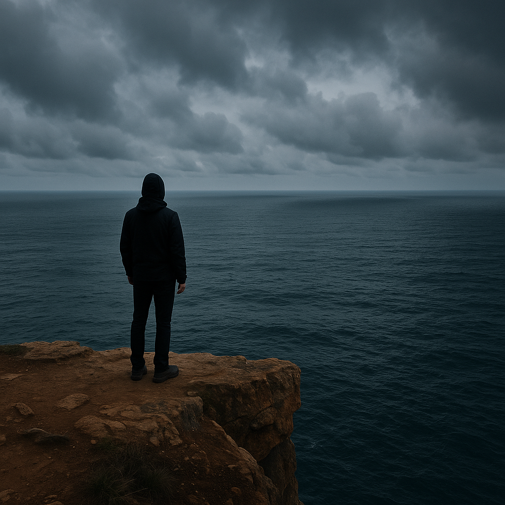 12 Znakova da se držite nečega kada to trebate pustiti | A person standing at the edge of a cliff, looking out at a vast ocean under a cloudy sky.