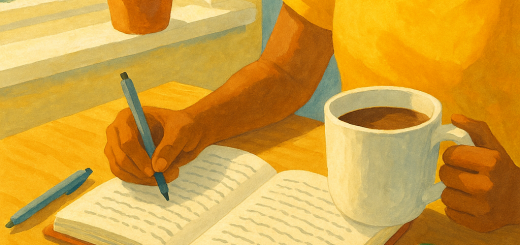 6 Tajnih navika optimista i kako i vi možete postati optimističniji | A bright, cheerful scene of a person journaling with a cup of coffee in a sunlit room.