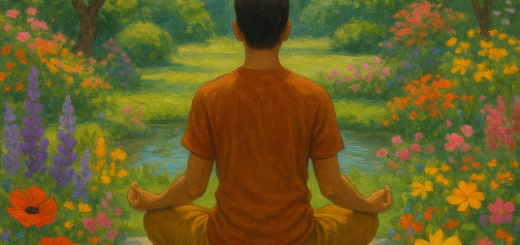 7 Načina kako zaštititi svoj mir od negativnosti drugih | A tranquil scene of a person meditating in a serene garden surrounded by vibrant flowers.